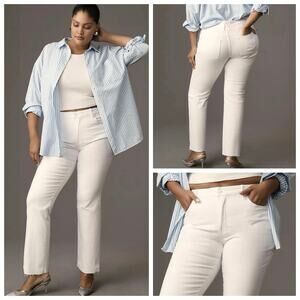 Good American Plus White High Rise Ankle High Raw Hem Straight Leg Jeans 22W
